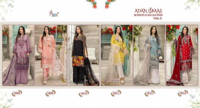 Shree Adan Libaas Schiffli Collection 5 Pure Low Cotton With Self Embroidery Work Pakistani Salwar Suits Collection
